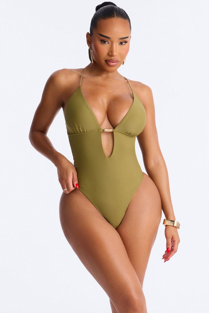 I'm Your Dream Girl 1 Piece Plunge Swimsuit - Green