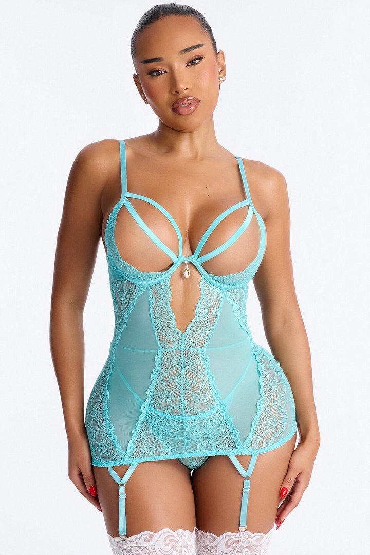 Living So Free Lace Open Cup Chemise - Turquoise
