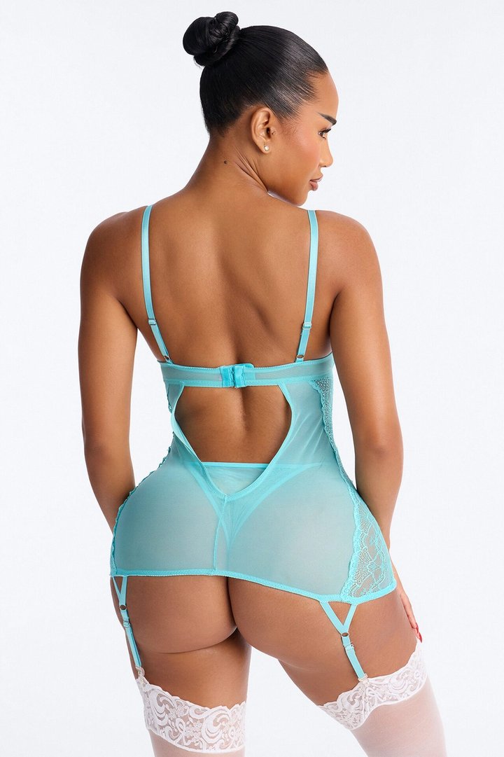 Living So Free Lace Open Cup Chemise - Turquoise