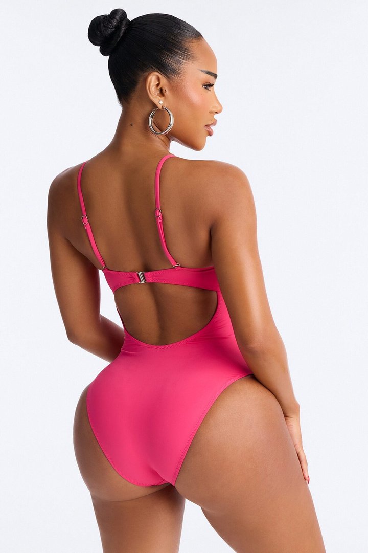 Pier Pressure Underwire Mesh Cutout 1 Piece Swimsuit - Hot Pink