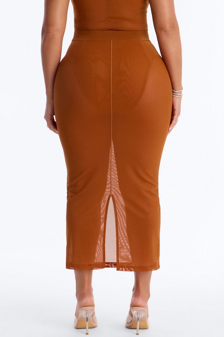 Power Mesh Midi Pencil Skirt - Copper