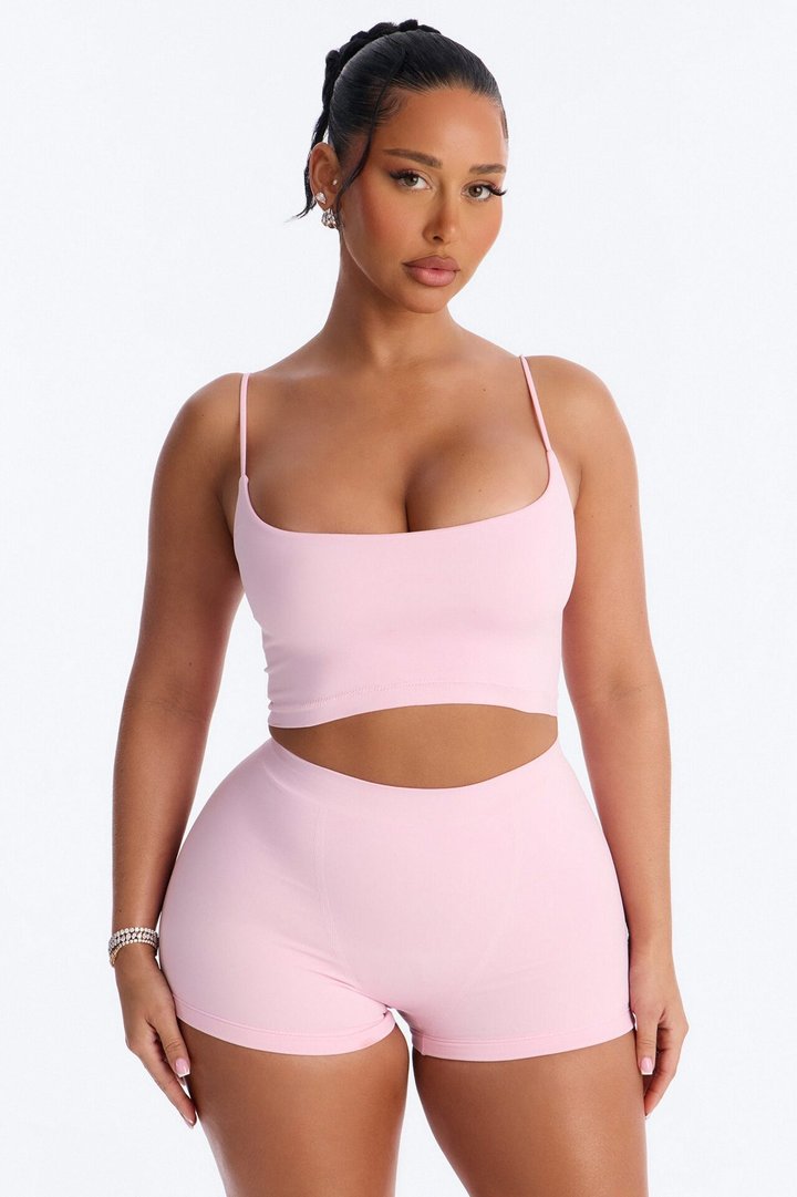 Seamless Smooth Base Layer Double Lined Cami Crop Top - Light Pink