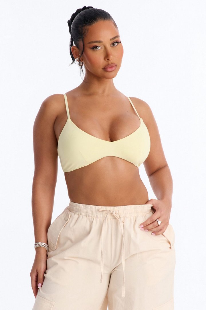 Second Skin Scoop Neck Spaghetti Strap Bra Top - Yellow