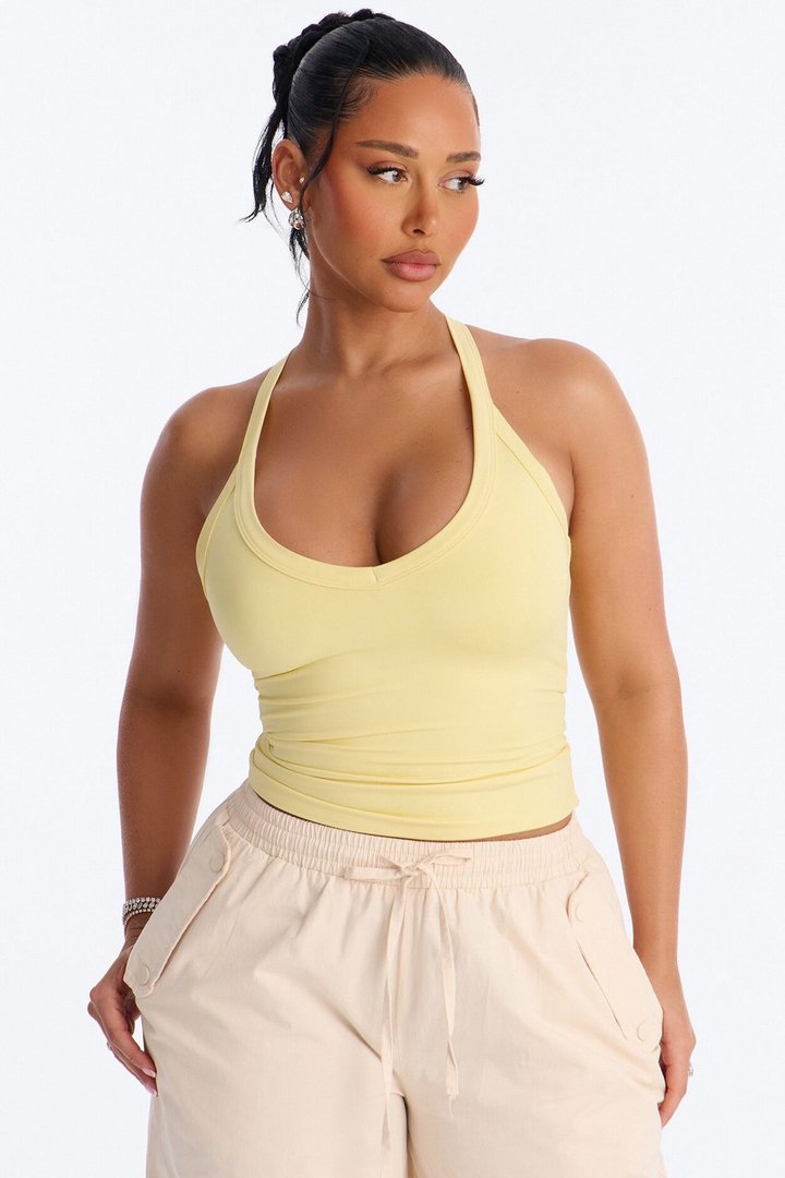 Contour Double Lined V Neck Tank Top - Yellow