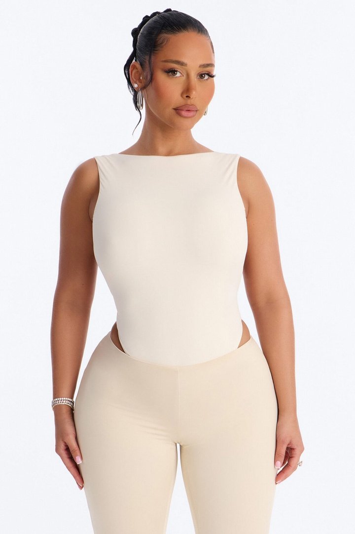 Second Skin Double Lined Backless Bodysuit - Bone