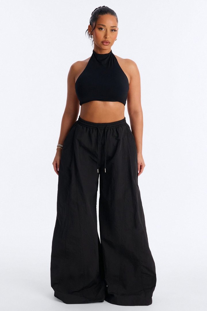 Second Skin Padded Backless Mock Neck Halter Top - Black
