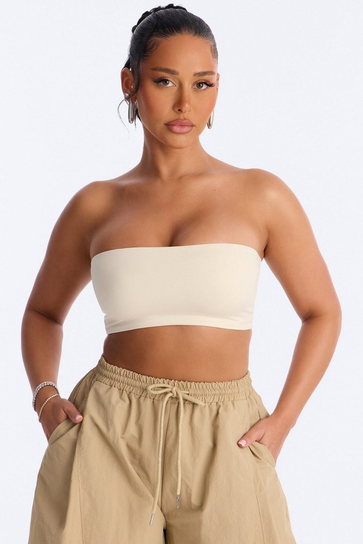 Contour Double Lined Strapless Bandeau Top - Bone