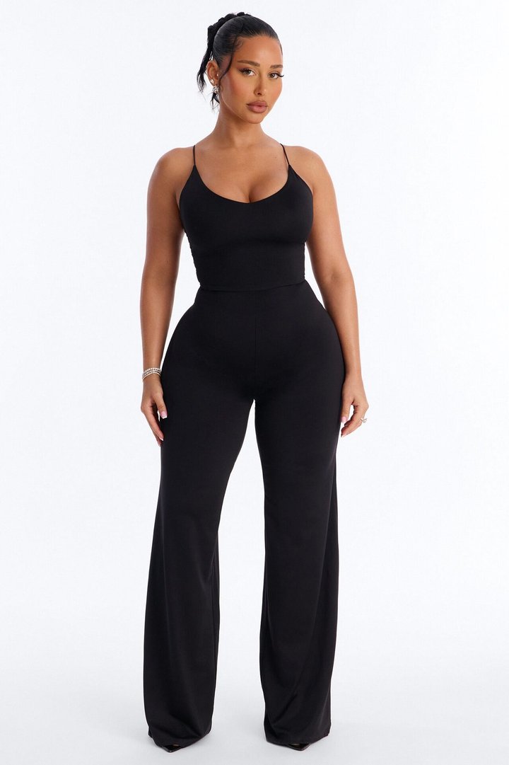 Contour Double Lined Spaghetti Strap Scoop Neck Jumpsuit - Black