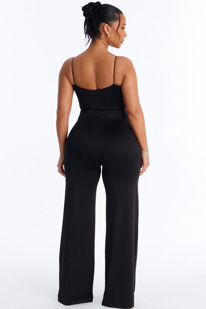 Contour Double Lined Spaghetti Strap Scoop Neck Jumpsuit - Black