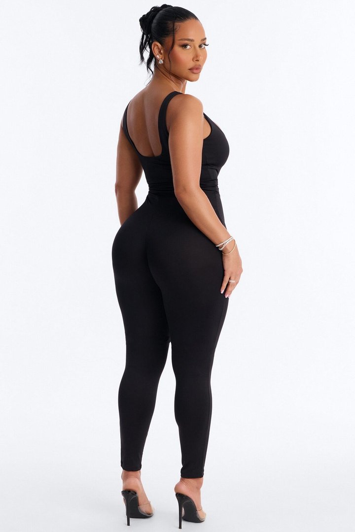 Contour Double Lined Sleeveless Square Neck Jumpsuit - Black