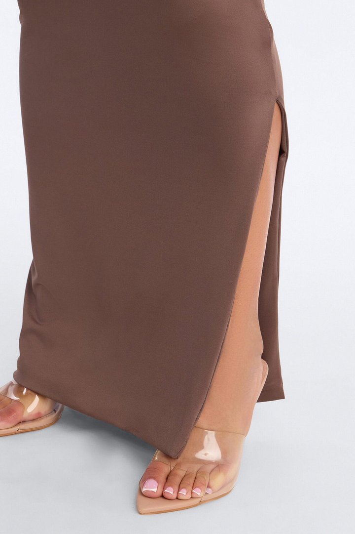 Contour Double Lined Scoop Neck Spaghetti Strap Maxi Dress - Brown