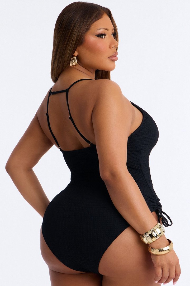 At The Pier Ruching Keyhole Halter 1 Piece Swimsuit - Black