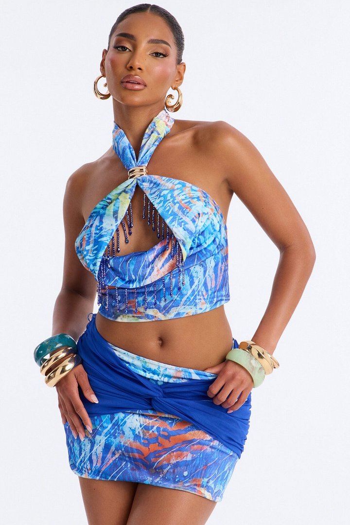Island Heat Halter Skirt Set - Blue/combo