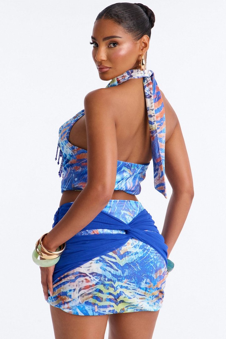 Island Heat Halter Skirt Set - Blue/combo