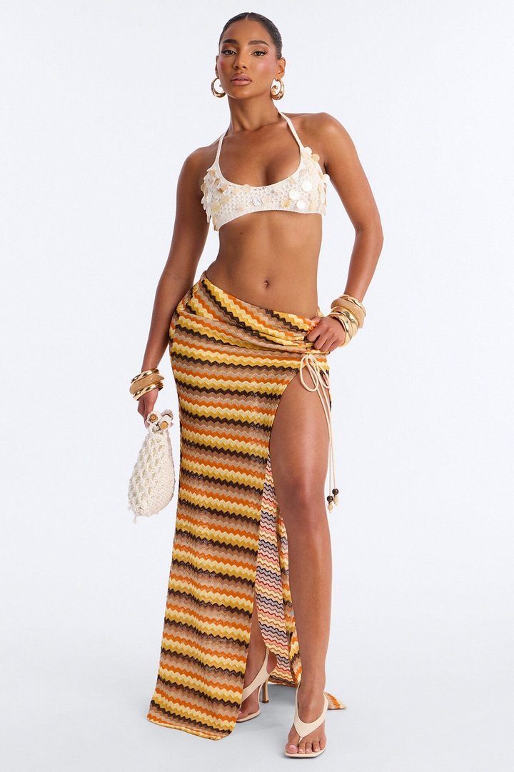 Island Gal Striped Crochet Maxi Skirt - Yellow/combo