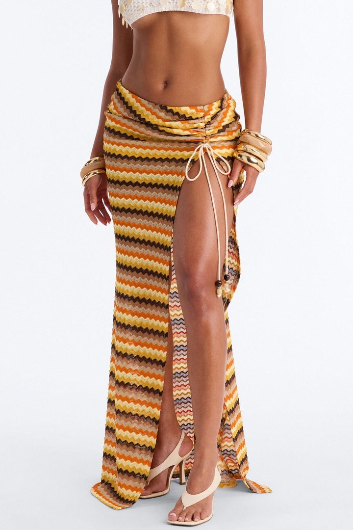 Island Gal Striped Crochet Maxi Skirt - Yellow/combo