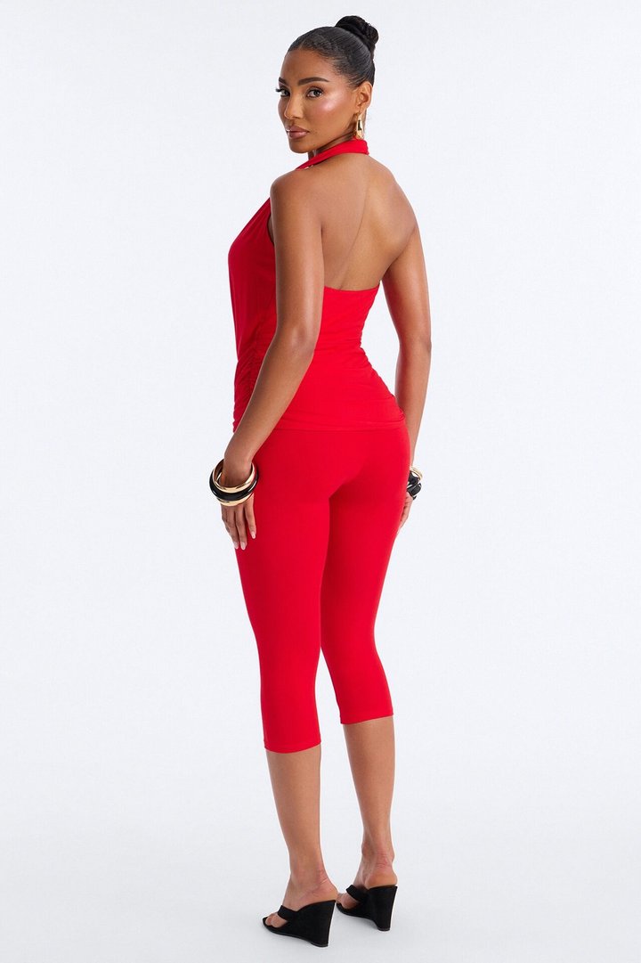 Karla Plunge Capri Catsuit - Red