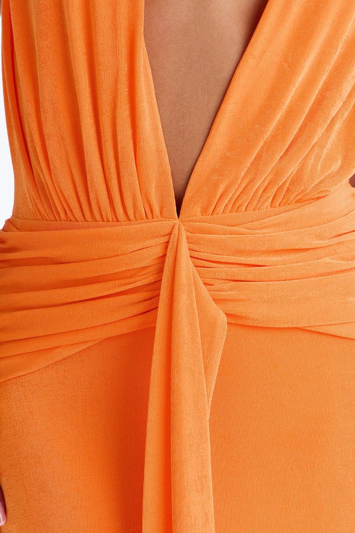 No Budget Braided Slinky Maxi Dress - Neon Orange