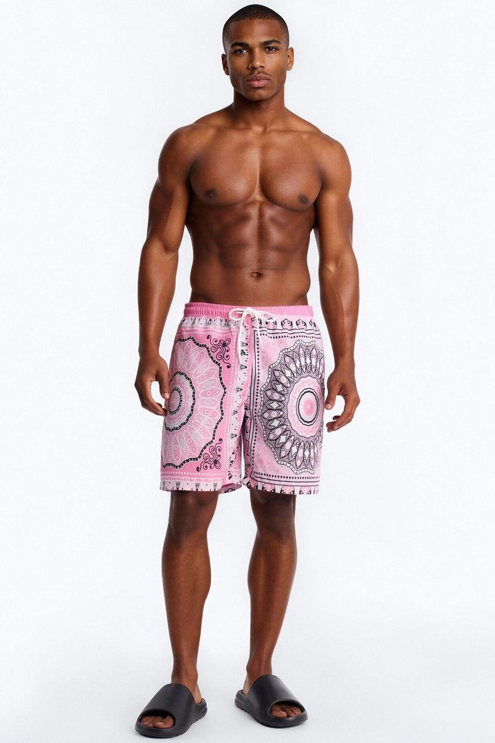 Split Bandana Current Swim Trunk 7″ - Pink