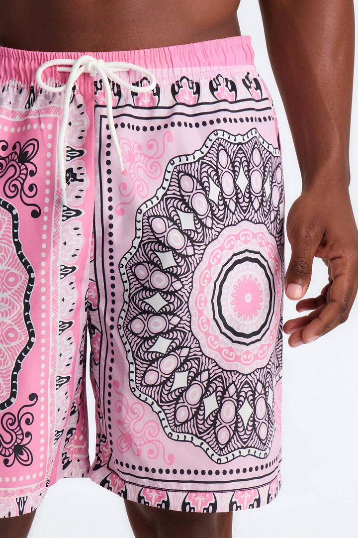 Split Bandana Current Swim Trunk 7″ - Pink