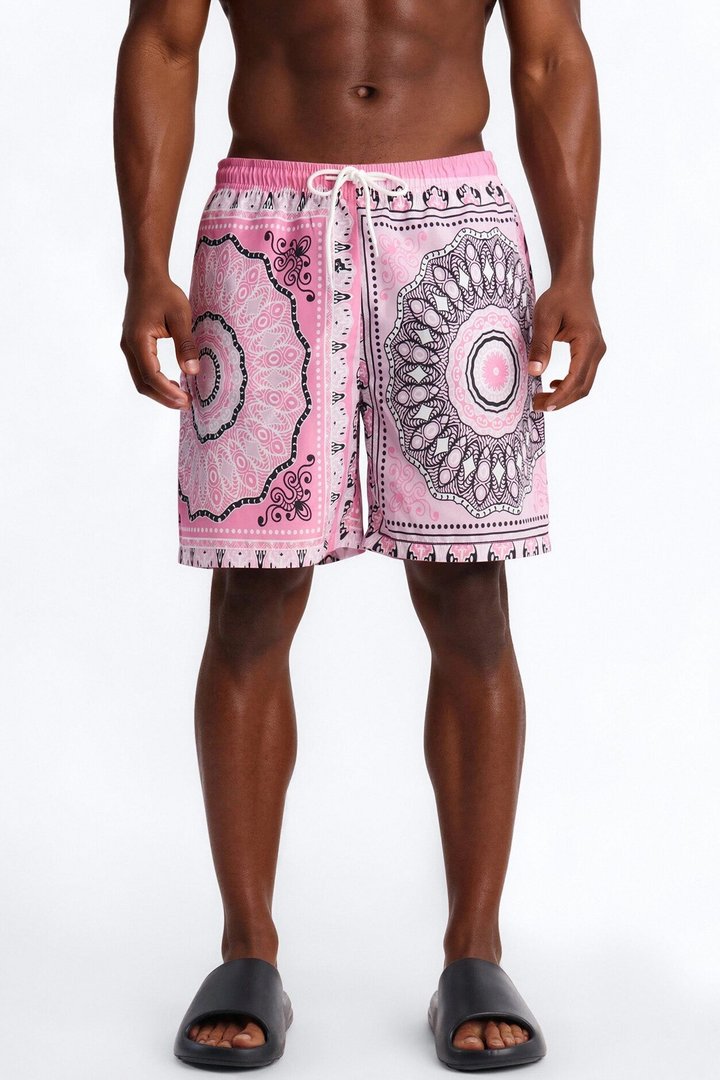 Split Bandana Current Swim Trunk 7″ - Pink