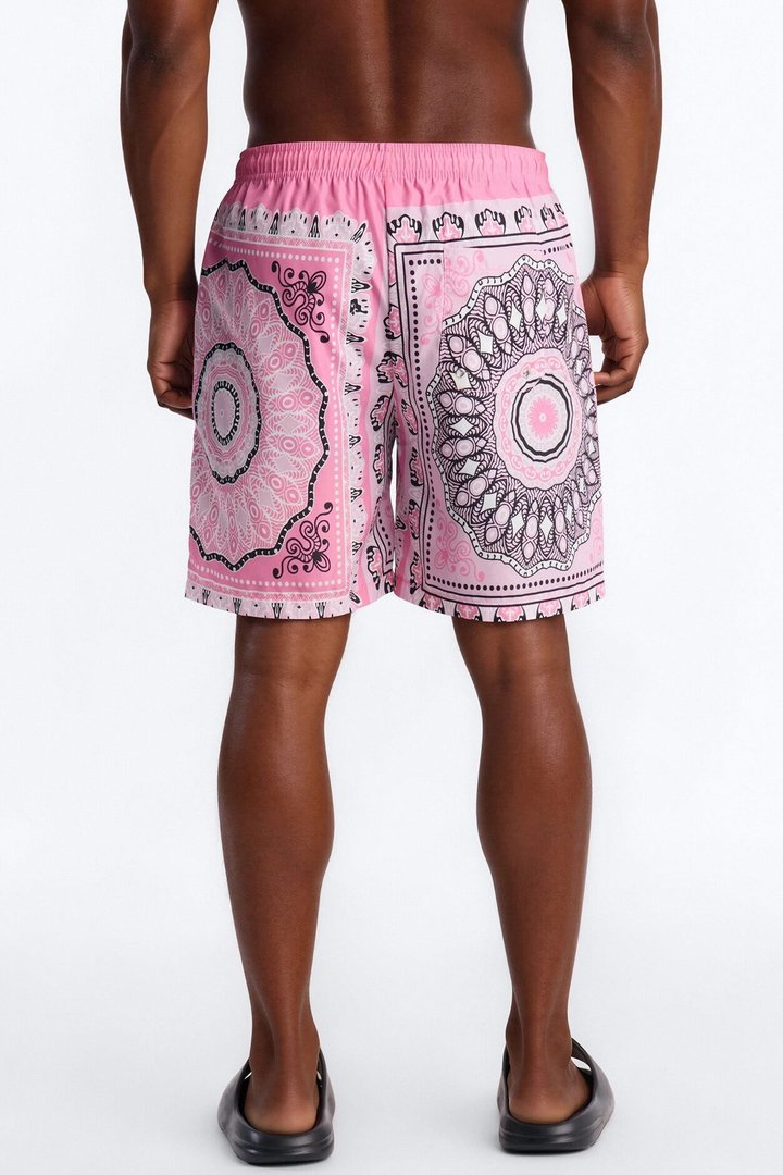 Split Bandana Current Swim Trunk 7″ - Pink