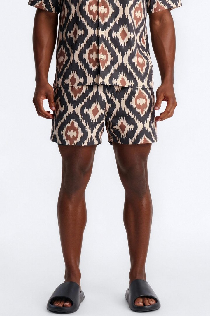 Geometric Sahara Swim Trunk 7″ - Black/Brown