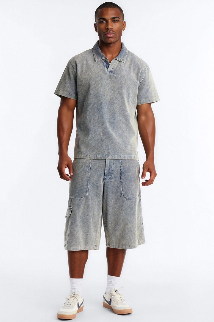 Ohio Corduroy Johnny Collar Polo - Blue