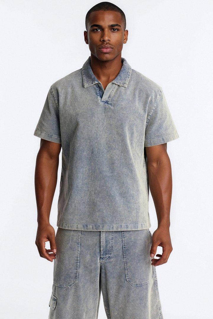 Ohio Corduroy Johnny Collar Polo - Blue