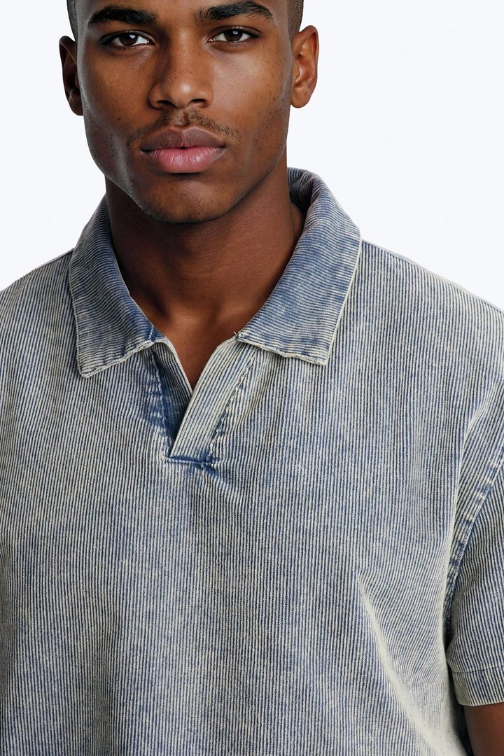 Ohio Corduroy Johnny Collar Polo - Blue