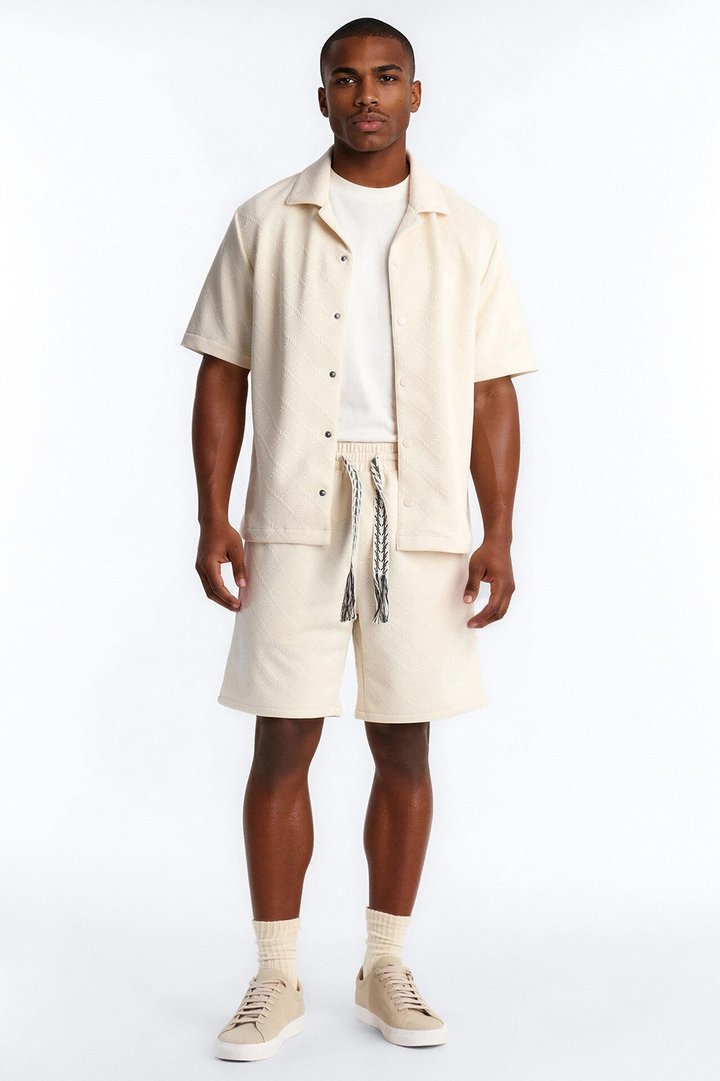 Duke Textured Cuban Button Up Shirt - Cream