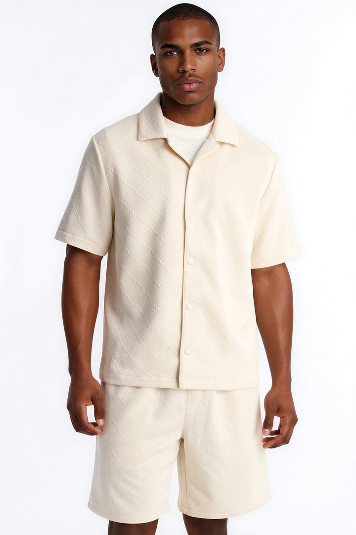 Duke Textured Cuban Button Up Shirt - Cream