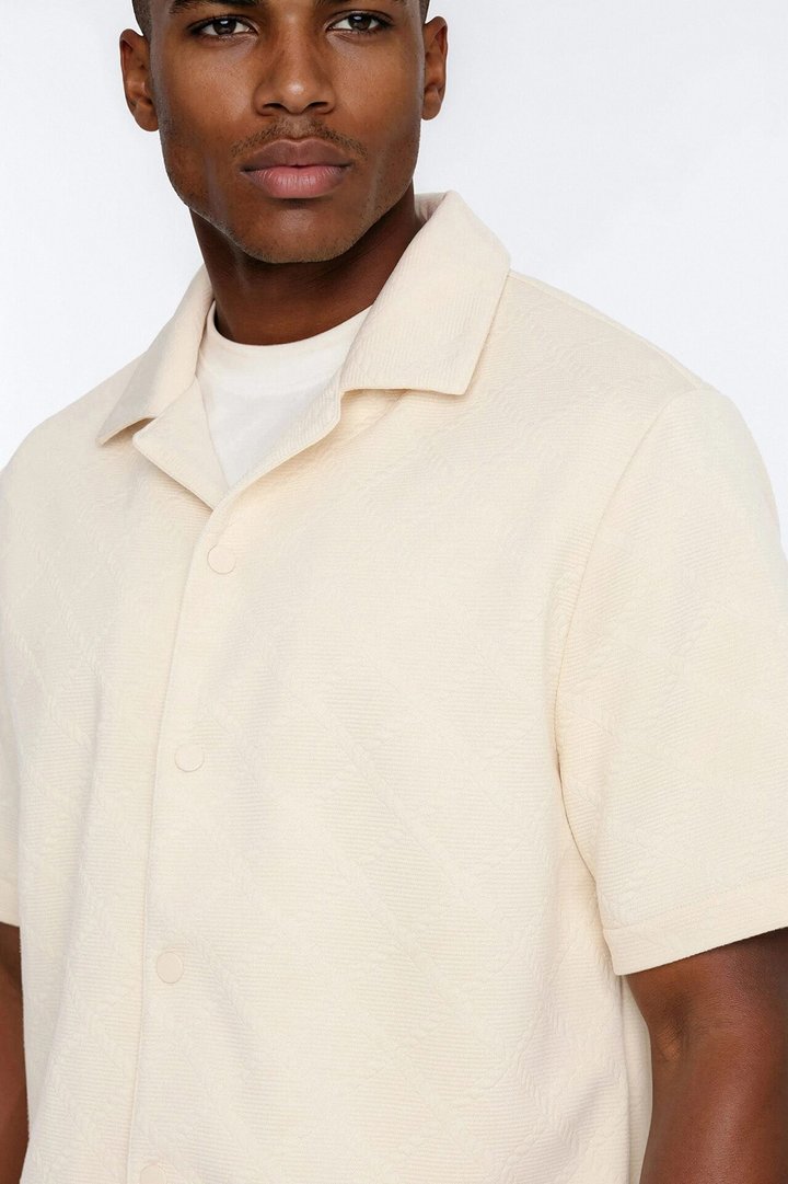 Duke Textured Cuban Button Up Shirt - Cream