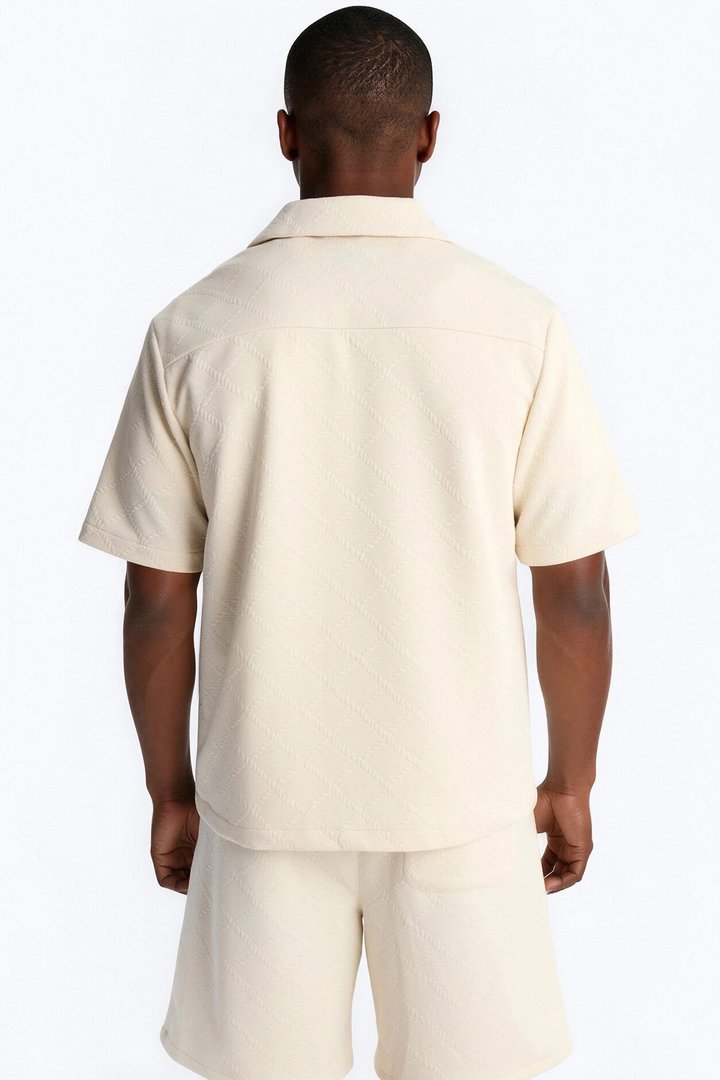 Duke Textured Cuban Button Up Shirt - Cream