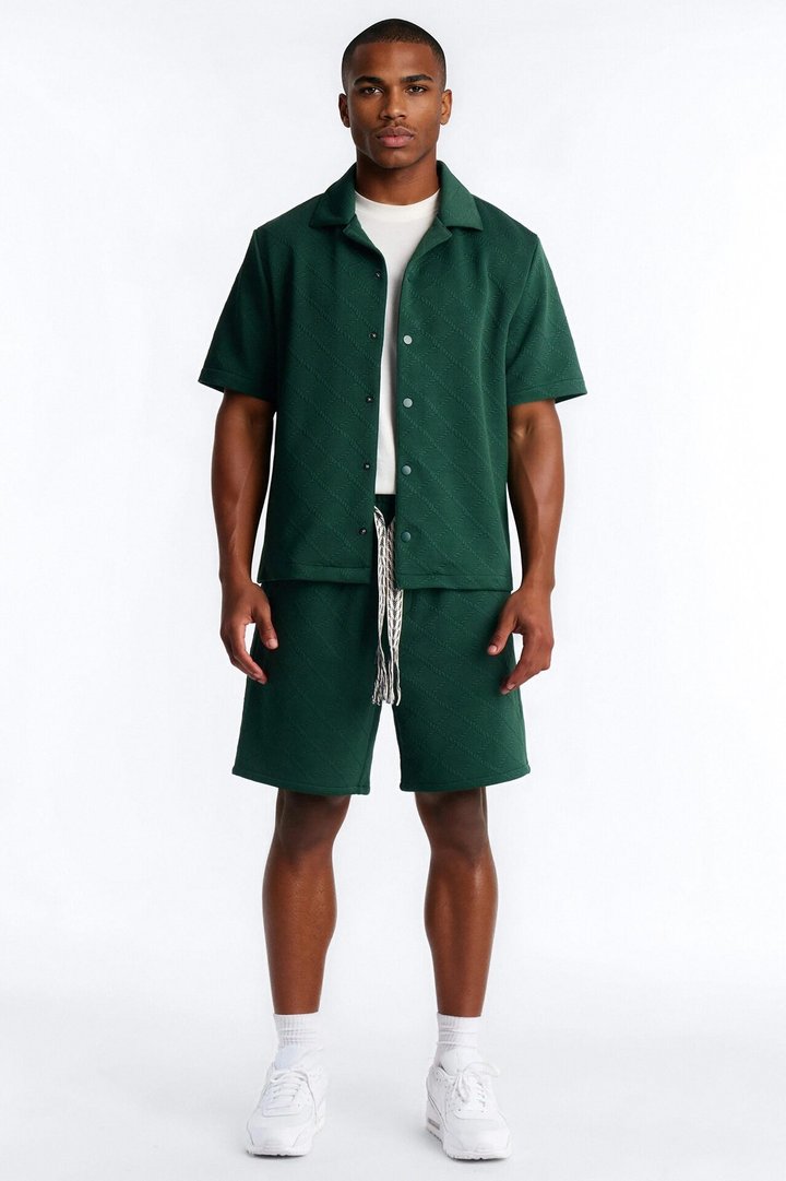 Duke Textured Cuban Button Up Shirt - Hunter Green