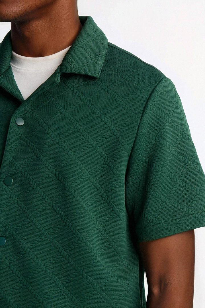 Duke Textured Cuban Button Up Shirt - Hunter Green