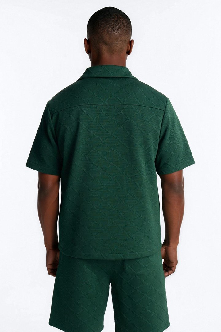Duke Textured Cuban Button Up Shirt - Hunter Green