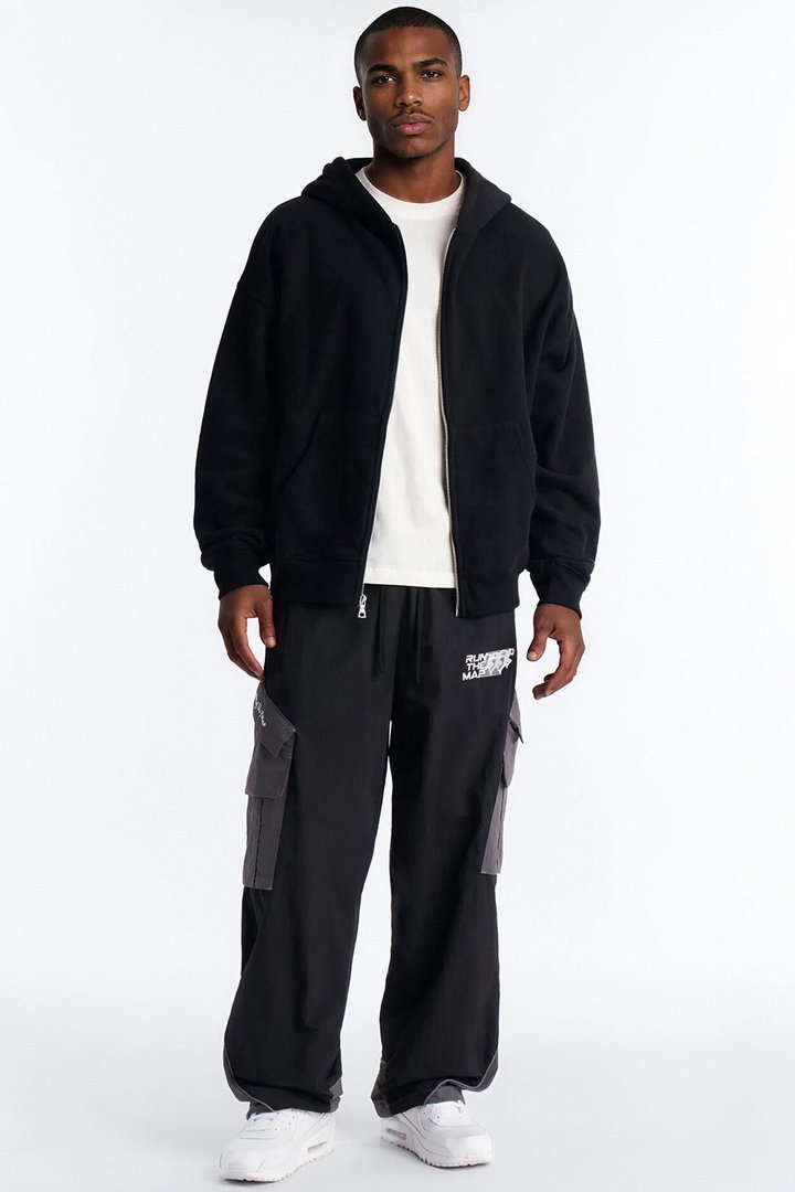 Wide Leg Motorsport Colorblock Pant - Black