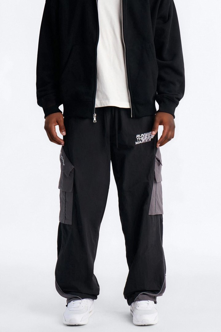 Wide Leg Motorsport Colorblock Pant - Black
