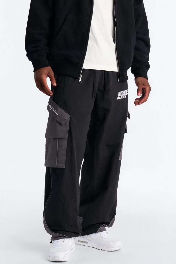 Wide Leg Motorsport Colorblock Pant - Black