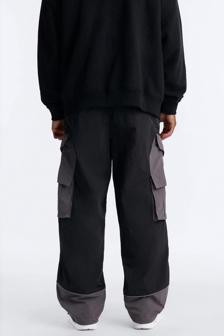 Wide Leg Motorsport Colorblock Pant - Black