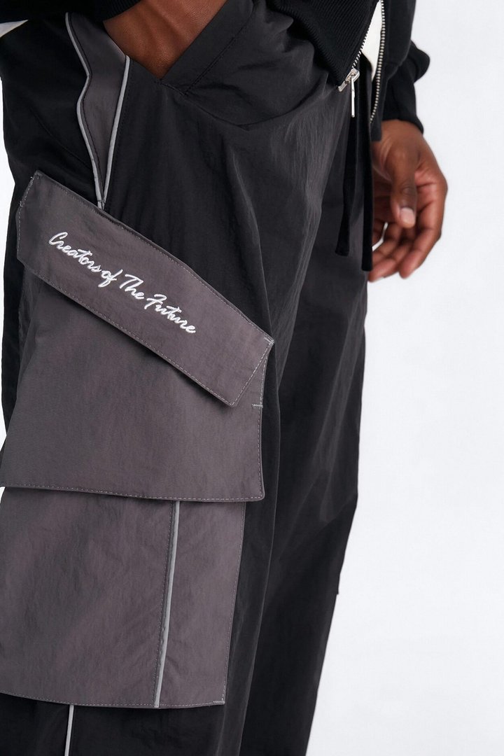 Wide Leg Motorsport Colorblock Pant - Black