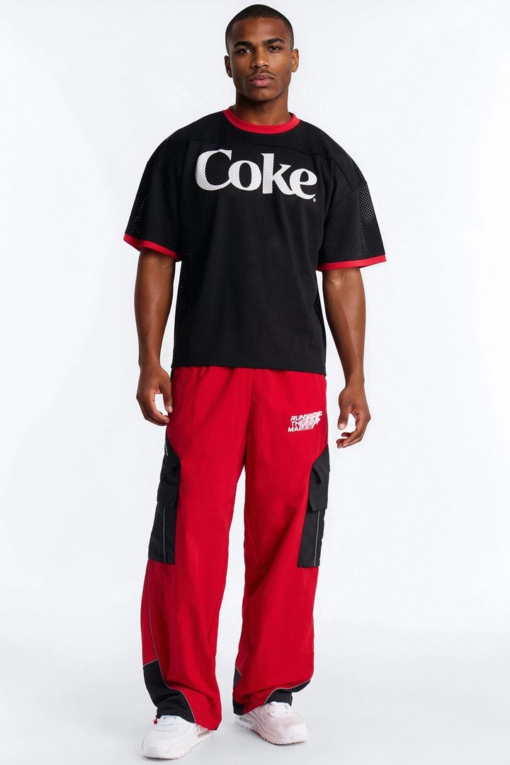 Wide Leg Motorsport Colorblock Pant - Red