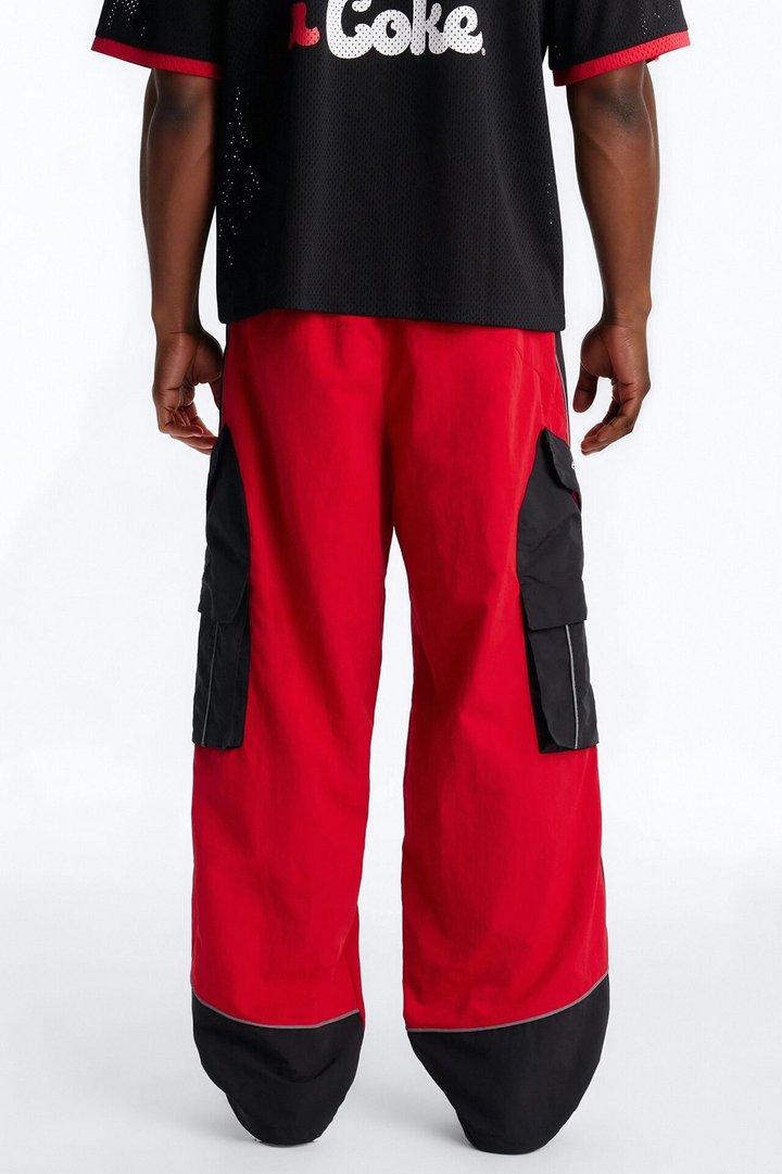 Wide Leg Motorsport Colorblock Pant - Red