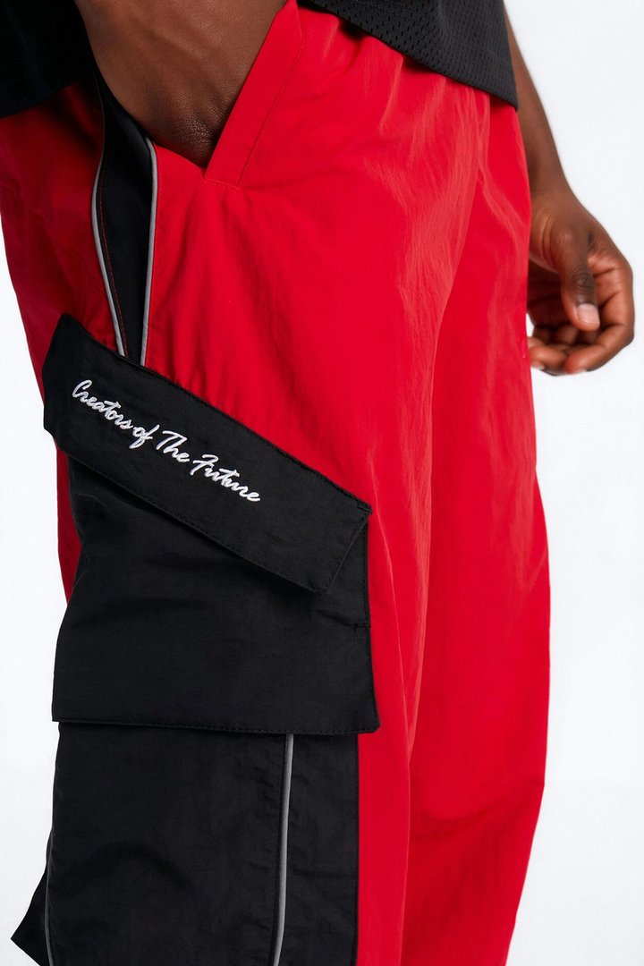 Wide Leg Motorsport Colorblock Pant - Red