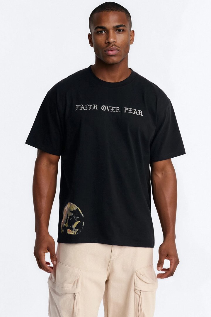 Faith Over Fear Eternally Oversized Short Sleeve Tee - Black