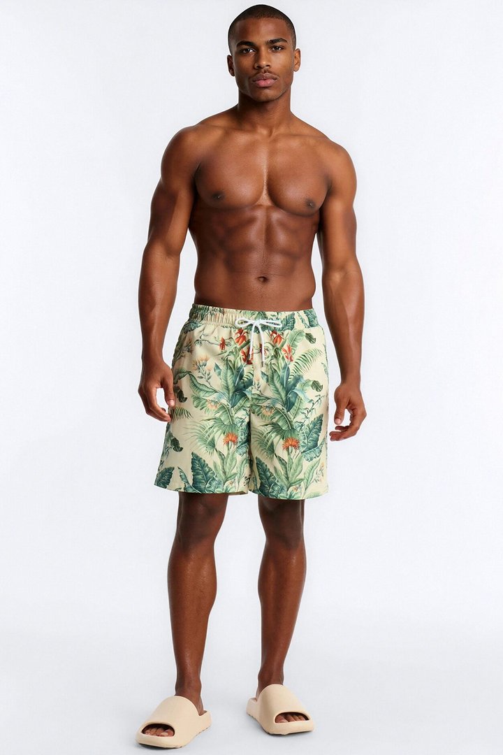 Tropical Cabana Swim Trunk 7″ - Green