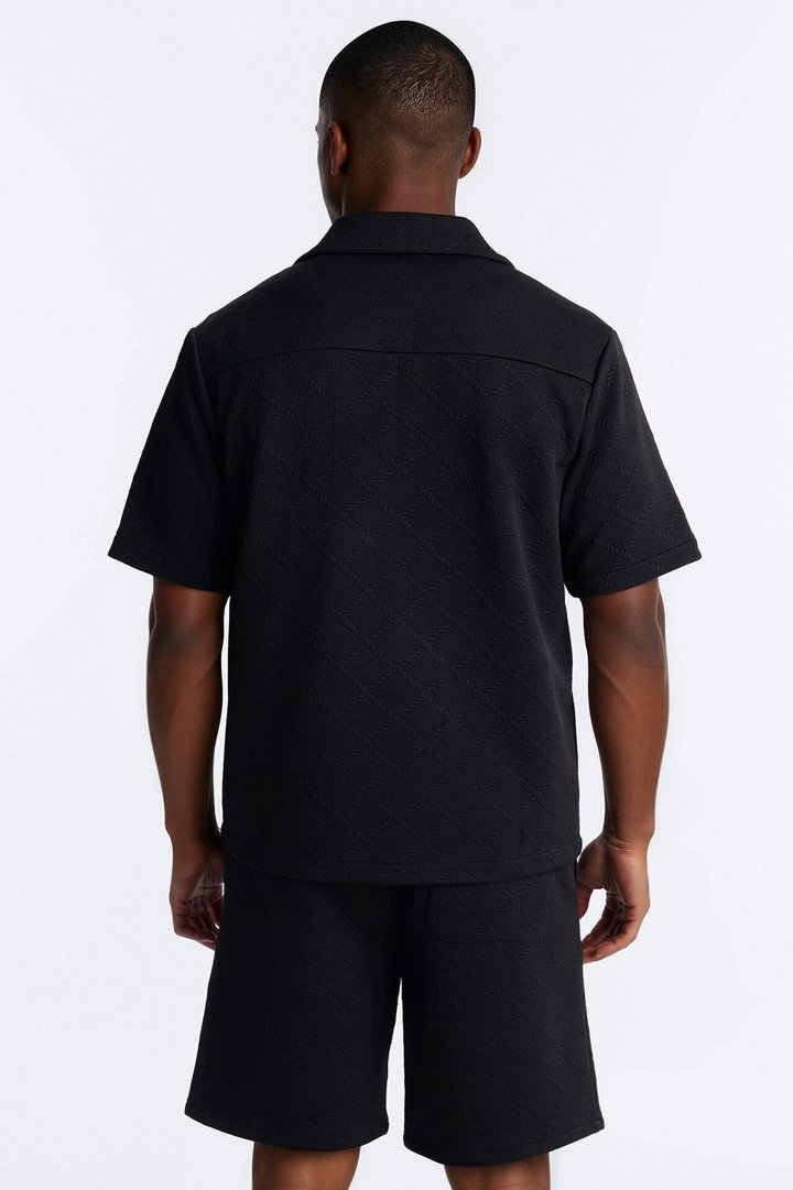 Duke Textured Cuban Button Up Shirt - Black