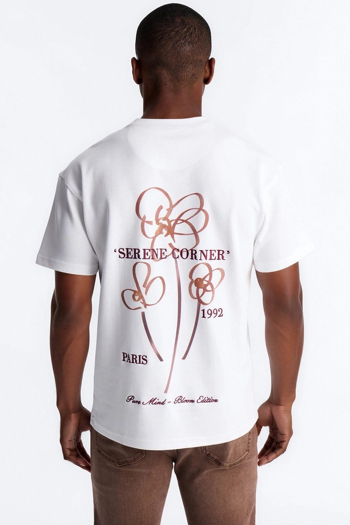 Paris Serene Corner Embroidery Heavy Weight Short Sleeve Tee - White