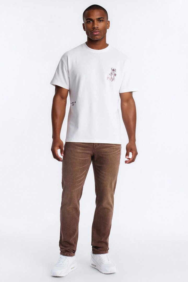 Paris Serene Corner Embroidery Heavy Weight Short Sleeve Tee - White